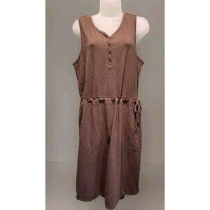 Duluth Trading Olive Green Sleeveless Athleisure Dress 1/4 Button Pockets Sz S